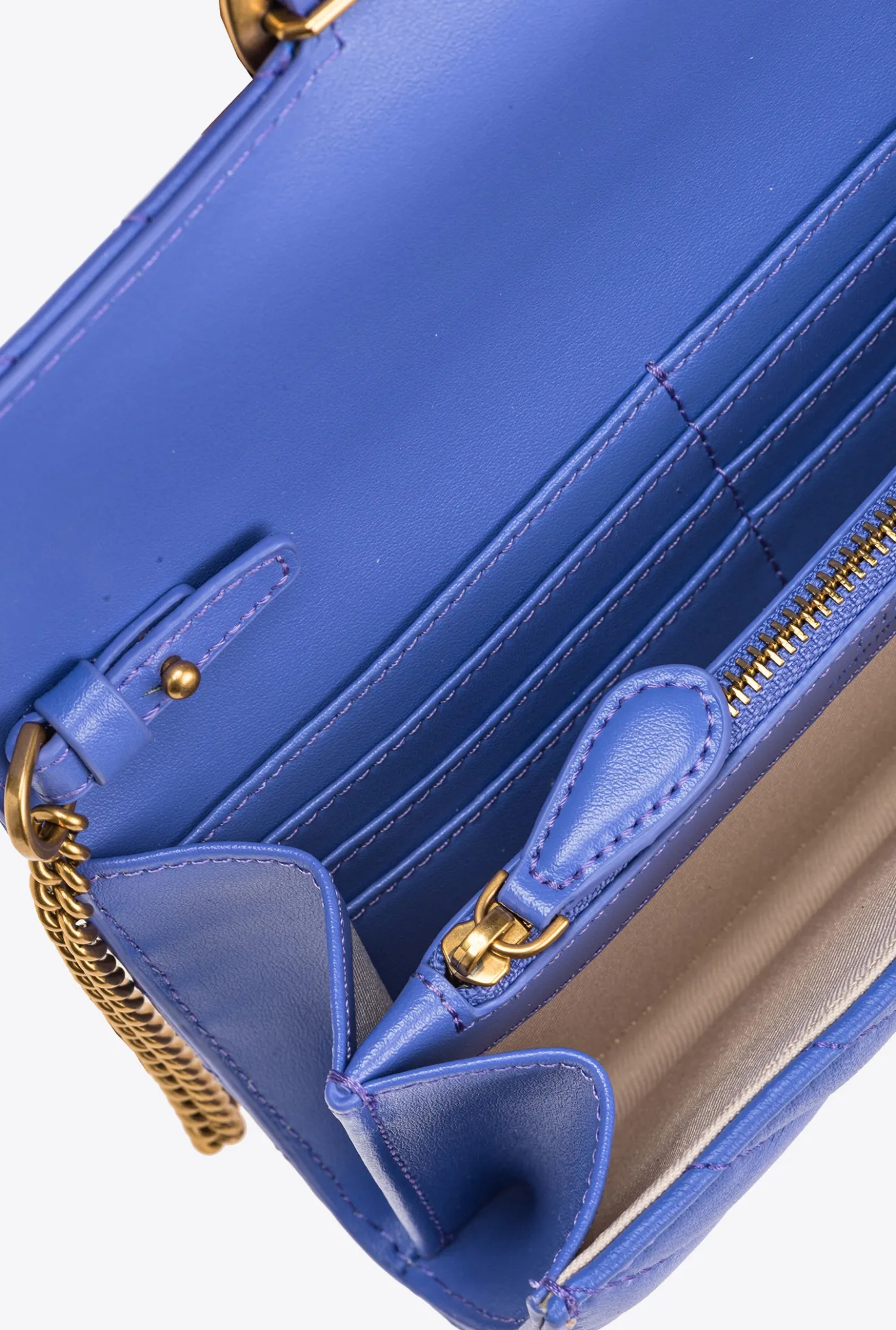 Sacs À Bandoulière|PINKO Portefeuille Love Bag One Wallet Chevron Bleu Corse-Or Antique