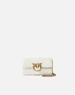 Sacs À Bandoulière|PINKO Portefeuille Love Bag One Wallet Chevron Blanc+Blanc-Or Antique