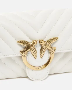 Sacs À Bandoulière|PINKO Portefeuille Love Bag One Wallet Chevron Blanc+Blanc-Or Antique