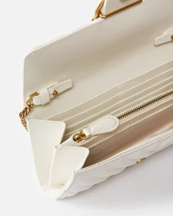 Sacs À Bandoulière|PINKO Portefeuille Love Bag One Wallet Chevron Blanc+Blanc-Or Antique