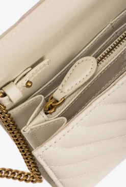 Sacs À Bandoulière|PINKO Portefeuille Love Bag One Wallet Chevron Blanc+Blanc-Or Antique