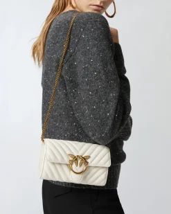 Sacs À Bandoulière|PINKO Portefeuille Love Bag One Wallet Chevron Blanc+Blanc-Or Antique
