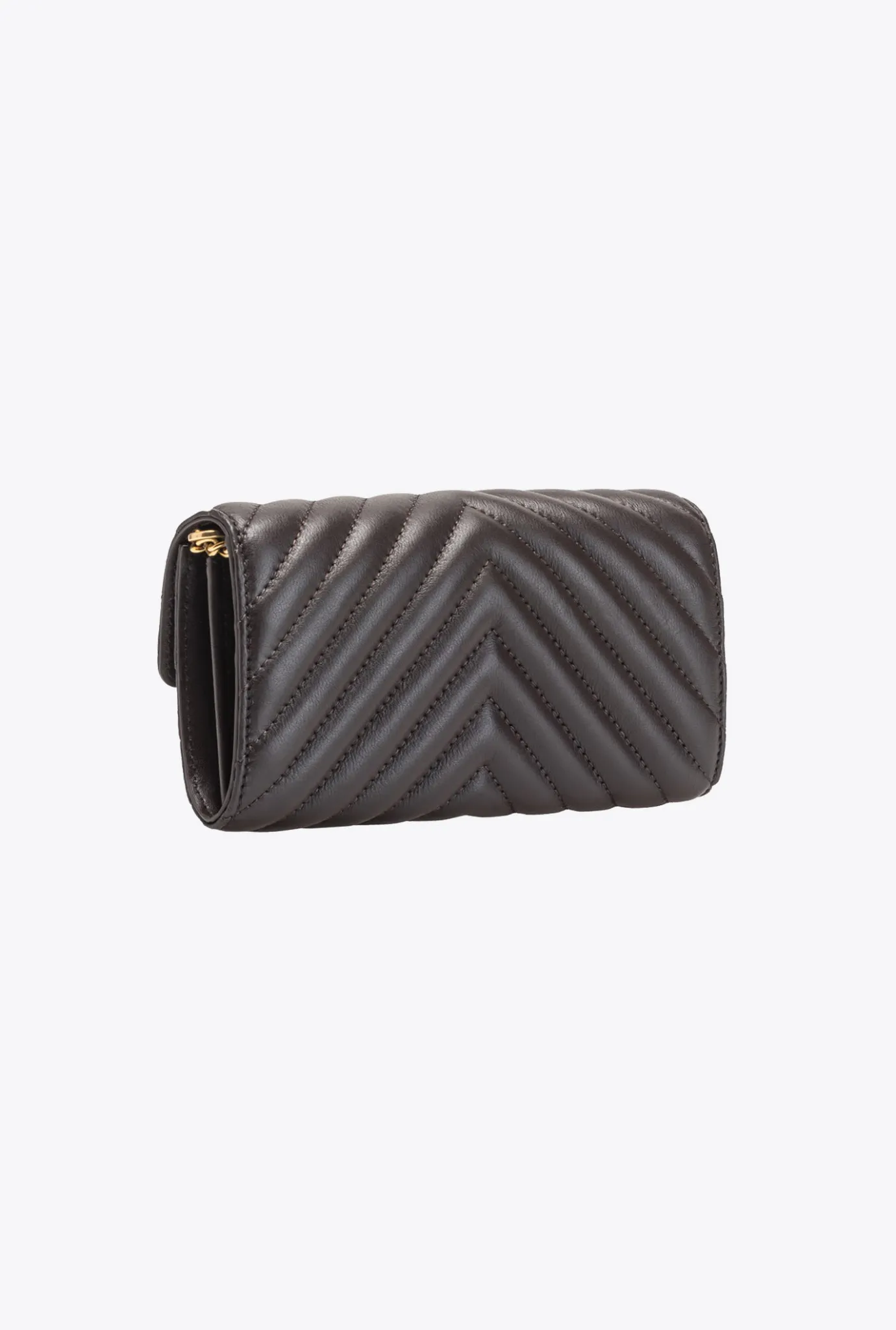 Portefeuilles|PINKO Portefeuille Love Bag One Wallet Chevron Marron Outrenoir-Or Antique