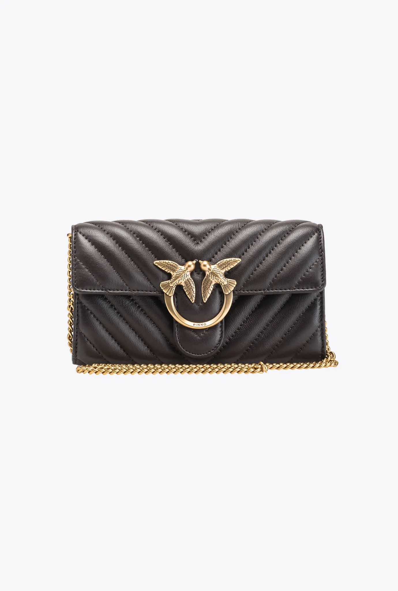 Portefeuilles|PINKO Portefeuille Love Bag One Wallet Chevron Marron Outrenoir-Or Antique