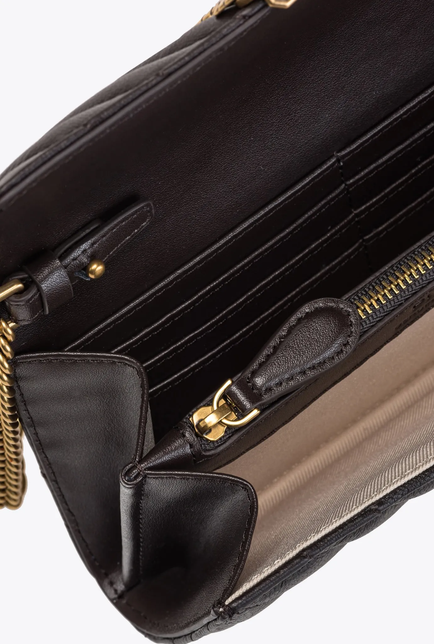 Portefeuilles|PINKO Portefeuille Love Bag One Wallet Chevron Marron Outrenoir-Or Antique