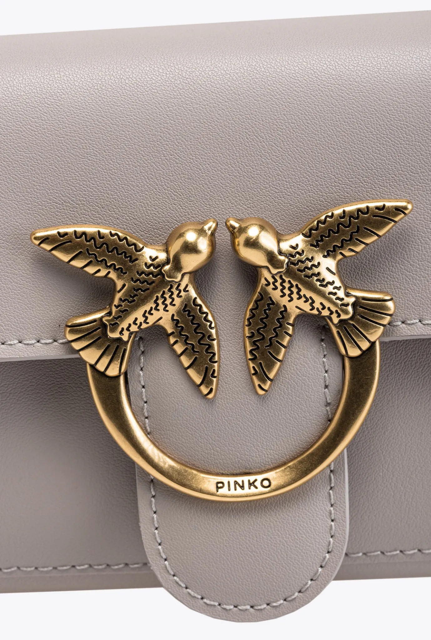 Sacs À Bandoulière|PINKO Portefeuille Love Bag Simply Gris Manchot-Or Antique