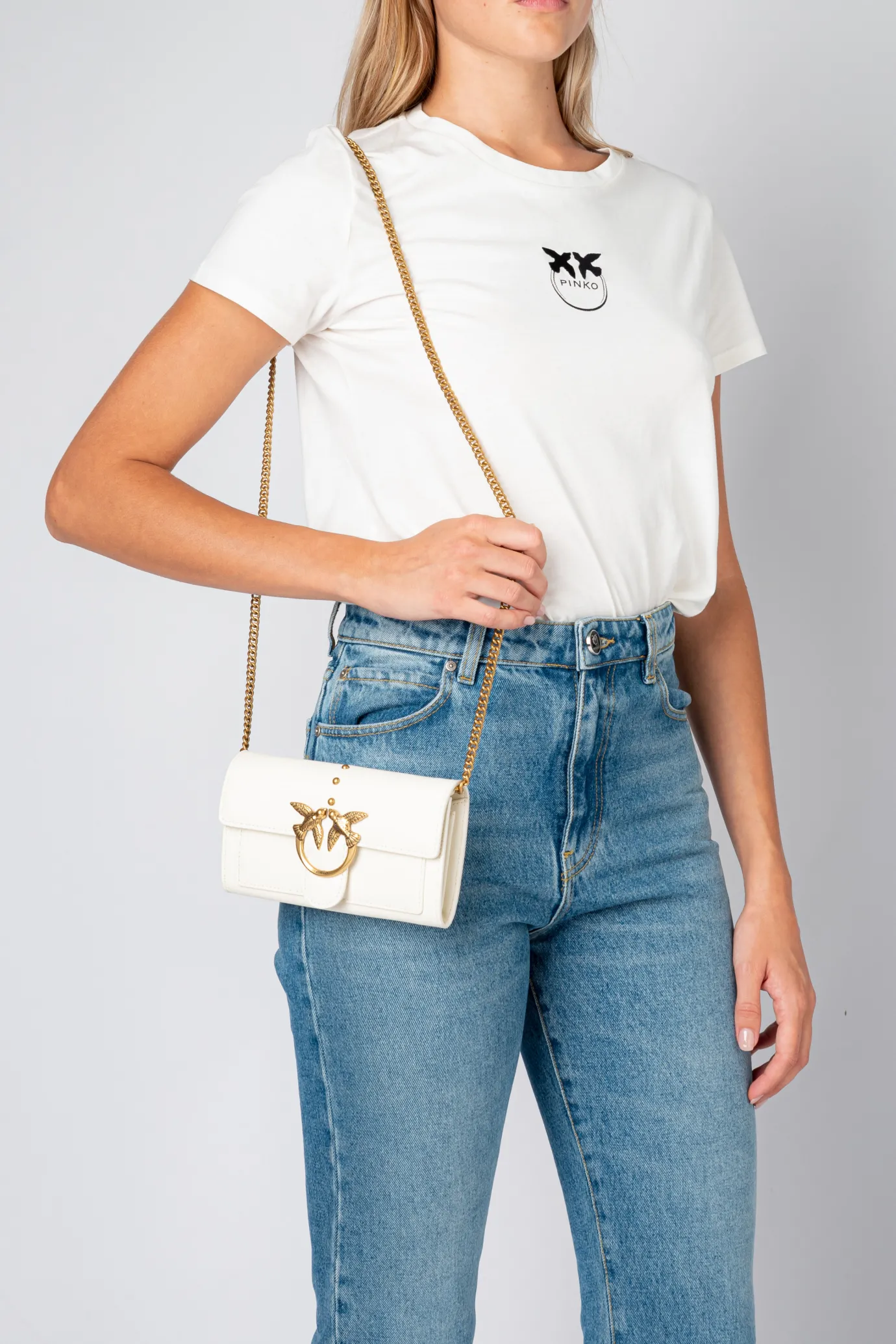 Sacs À Bandoulière|PINKO Portefeuille Love Bag Simply Blanc+Blanc-Or Antique