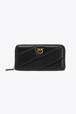 Maroquinerie|PINKO Portefeuille Matelasse A Contour Zippe Noir-Vieil Or