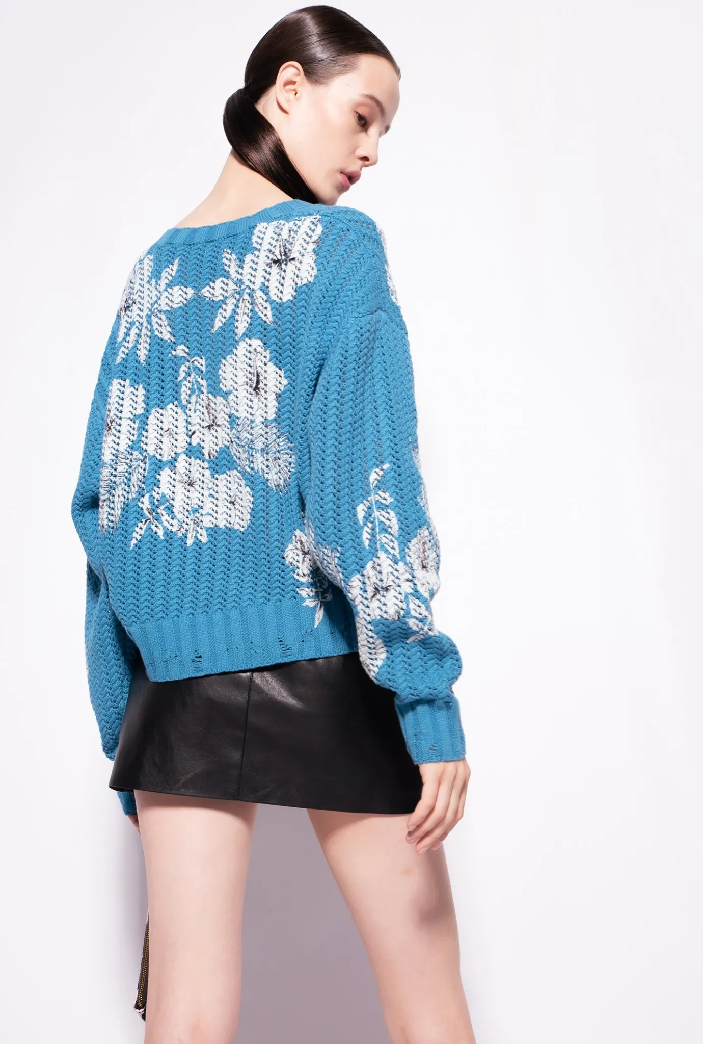 Pièces En Maille|PINKO Pull A Imprime Floral Graphique Turquoise/Beurre/Noir