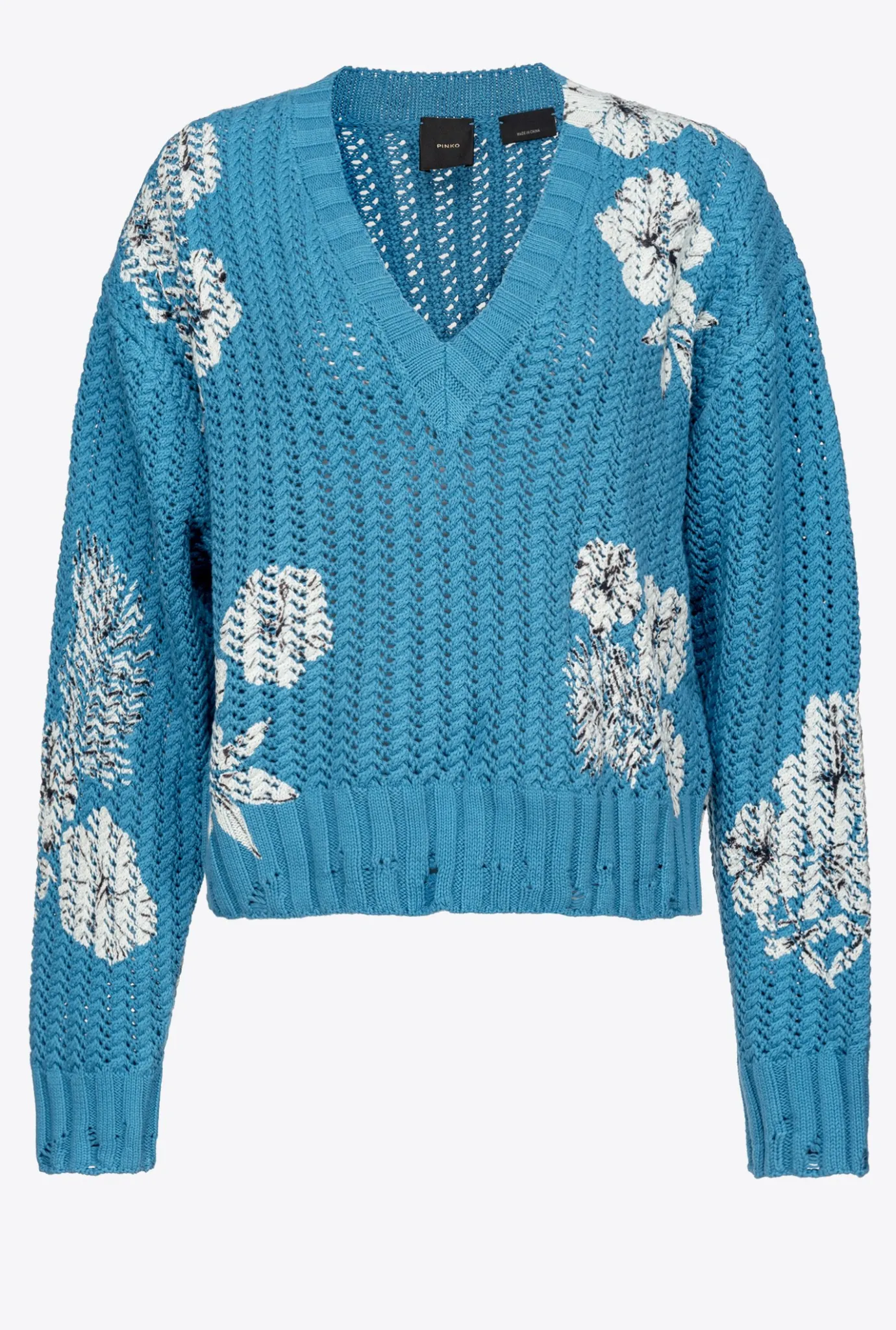 Pièces En Maille|PINKO Pull A Imprime Floral Graphique Turquoise/Beurre/Noir