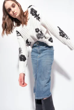 Pièces En Maille|PINKO Pull A Imprime Floral Graphique Blanc/Noir