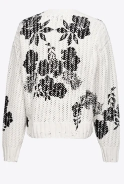 Pièces En Maille|PINKO Pull A Imprime Floral Graphique Blanc/Noir