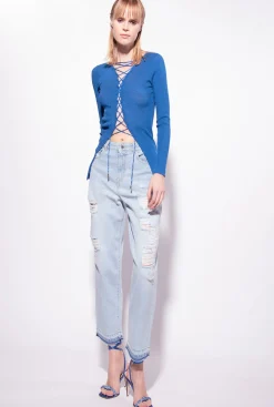 Pièces En Maille|PINKO Pull A Lacets Croises Bleu Imperial