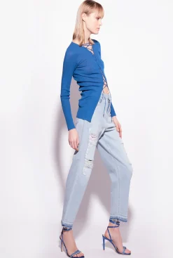 Pièces En Maille|PINKO Pull A Lacets Croises Bleu Imperial