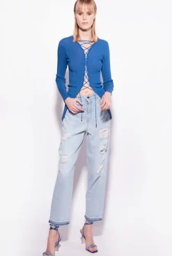 Pièces En Maille|PINKO Pull A Lacets Croises Bleu Imperial