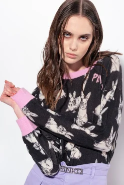 Pièces En Maille|PINKO Pull A Lapins Noir/Gris/Blanc