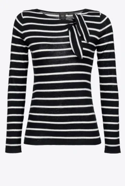 Pièces En Maille|PINKO Pull A Rayures Avec Noeud Blanc/Noir