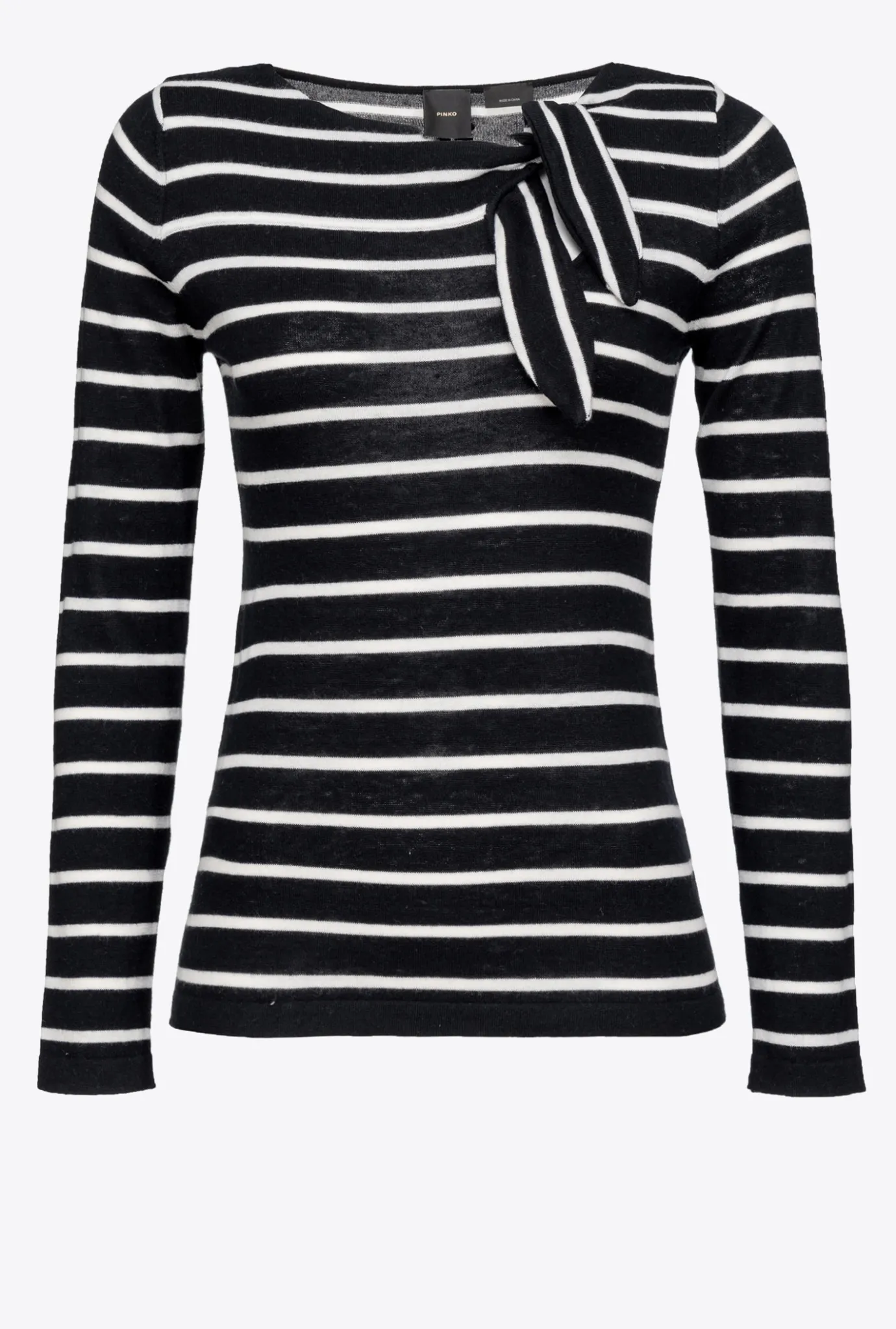 Pièces En Maille|PINKO Pull A Rayures Avec Noeud Blanc/Noir