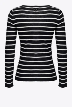 Pièces En Maille|PINKO Pull A Rayures Avec Noeud Blanc/Noir