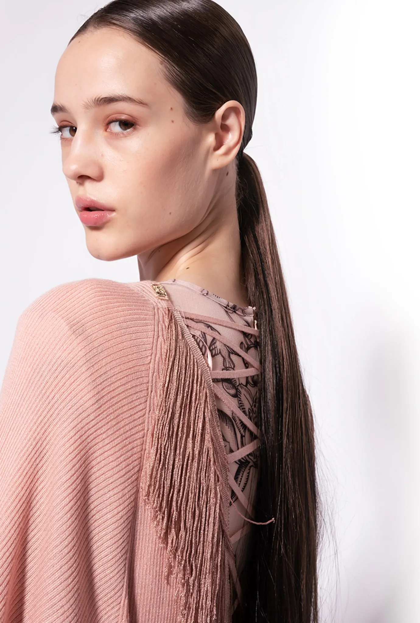 Pièces En Maille|PINKO Pull Ample Avec Franges Au Dos Rose Argile