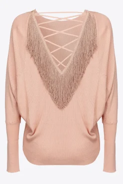 Pièces En Maille|PINKO Pull Ample Avec Franges Au Dos Rose Argile