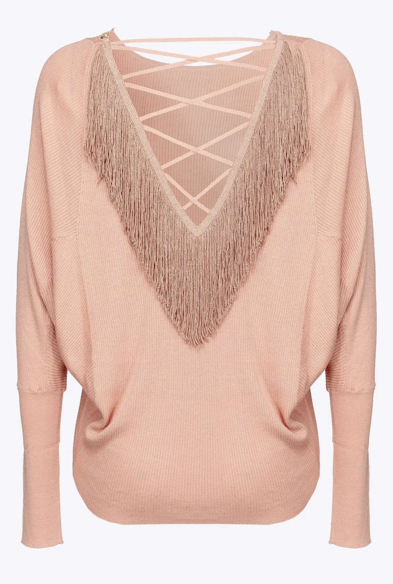 Pièces En Maille|PINKO Pull Ample Avec Franges Au Dos Rose Argile