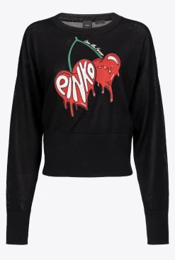 Pièces En Maille|PINKO Pull Avec Broderie Cerise Multi. Noir/Rouge