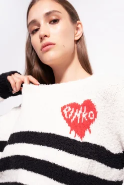 Pièces En Maille|PINKO Pull Avec Coeur En Intarsia Multi. Blanc/Noir/Rouge