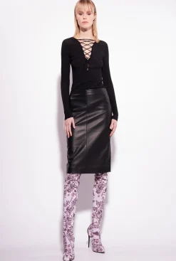 Pièces En Maille|PINKO Pull Col V A Lacets Croises Noir Limousine