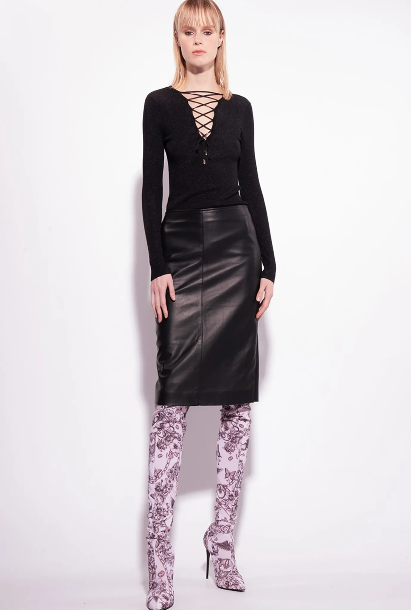 Pièces En Maille|PINKO Pull Col V A Lacets Croises Noir Limousine