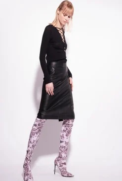 Pièces En Maille|PINKO Pull Col V A Lacets Croises Noir Limousine