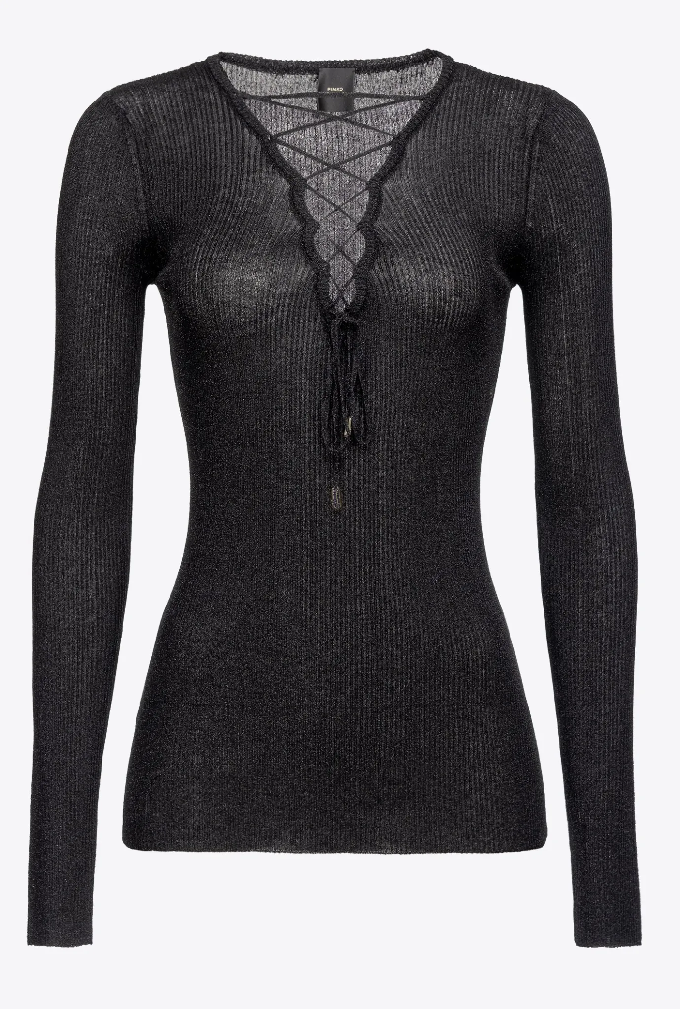 Pièces En Maille|PINKO Pull Col V A Lacets Croises Noir Limousine