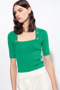 Pièces En Maille|PINKO Pull Cotele A Boutons Dores Amazonie
