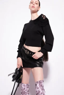 Pièces En Maille|PINKO Pull Cotele A Franges Noir Limousine