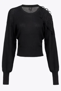Pièces En Maille|PINKO Pull Cotele A Franges Noir Limousine