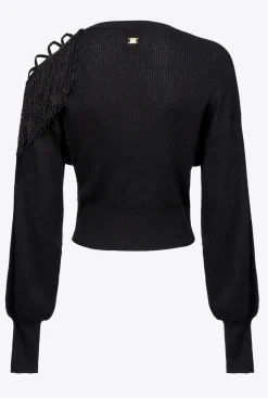 Pièces En Maille|PINKO Pull Cotele A Franges Noir Limousine