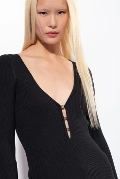 Pièces En Maille|PINKO Pull Cotele A Manches Longues Noir Limousine