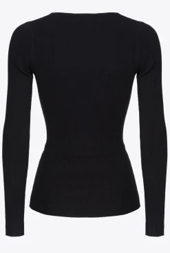 Pièces En Maille|PINKO Pull Cotele A Manches Longues Noir Limousine