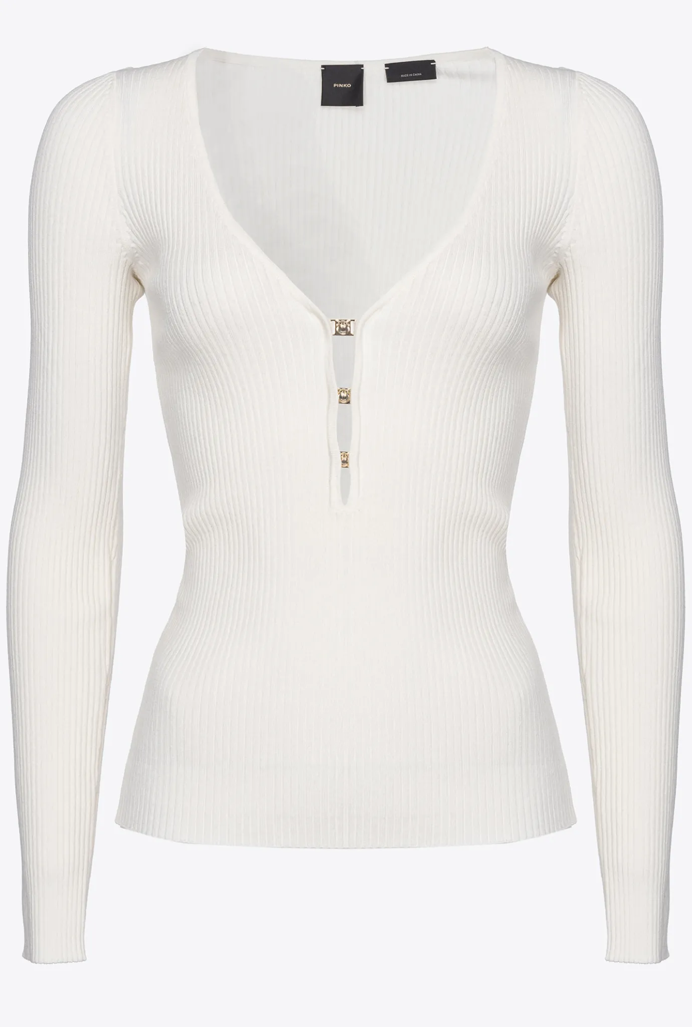 Pièces En Maille|PINKO Pull Cotele A Manches Longues Blanc Soie