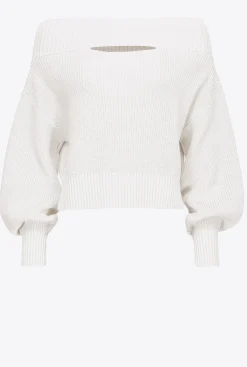 Pièces En Maille|PINKO Pull En Cotes Anglaises A Epaules Denudees Blanc Soie