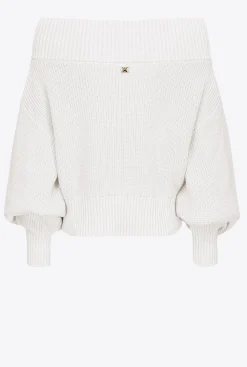 Pièces En Maille|PINKO Pull En Cotes Anglaises A Epaules Denudees Blanc Soie