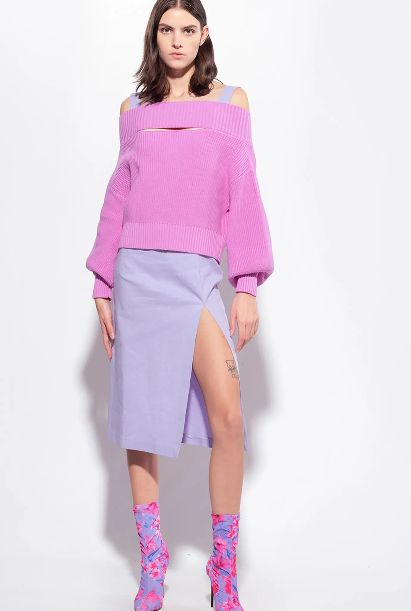 Pièces En Maille|PINKO Pull En Cotes Anglaises A Epaules Denudees Opera Mauve