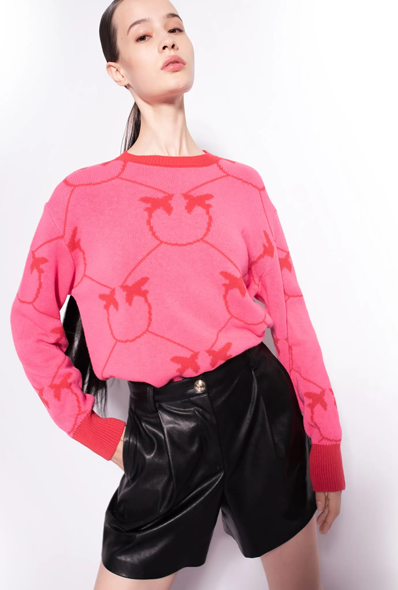 Pièces En Maille|PINKO Pull En Jacquard Monogram Fuchsia/Rouge