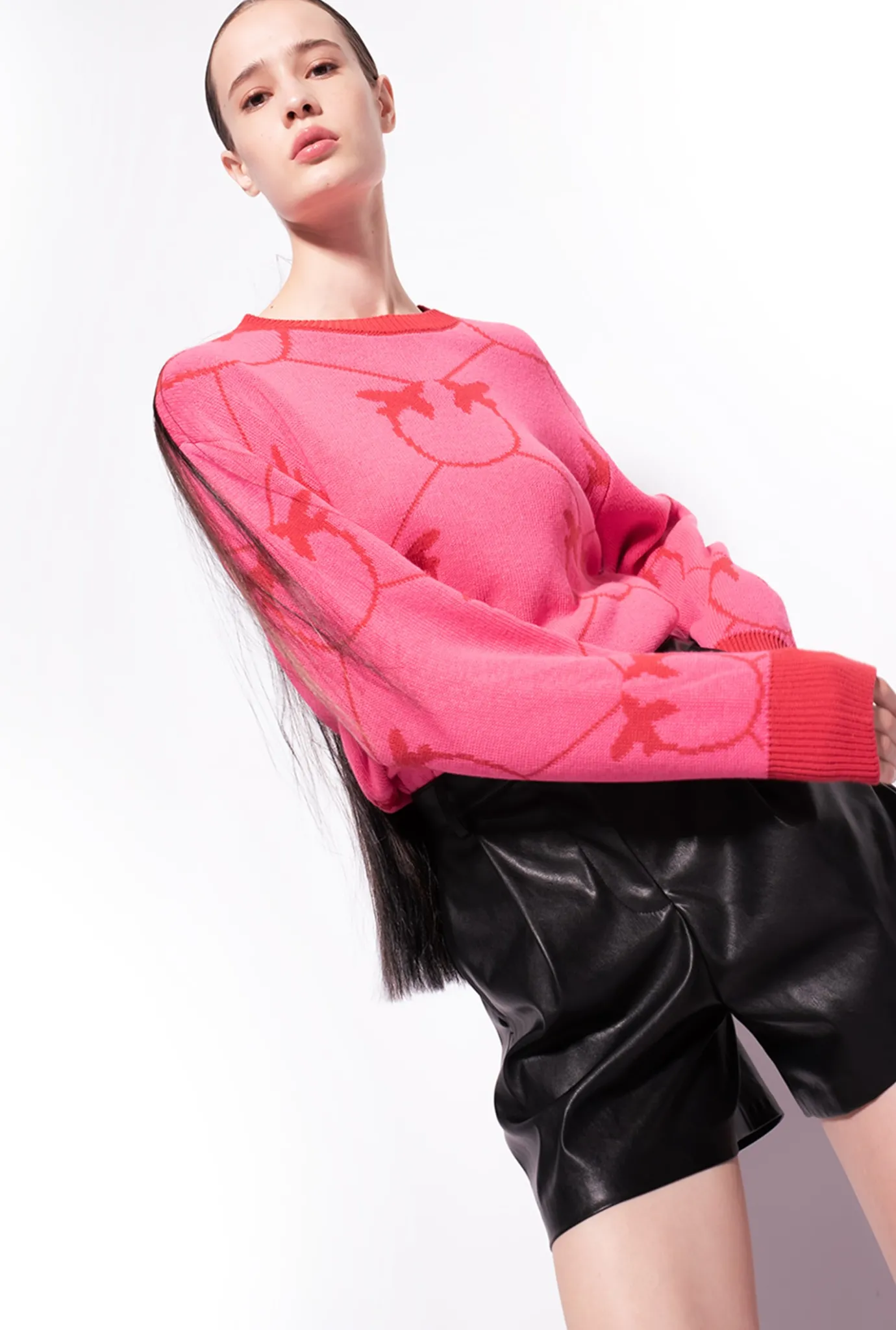 Pièces En Maille|PINKO Pull En Jacquard Monogram Fuchsia/Rouge