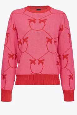 Pièces En Maille|PINKO Pull En Jacquard Monogram Fuchsia/Rouge