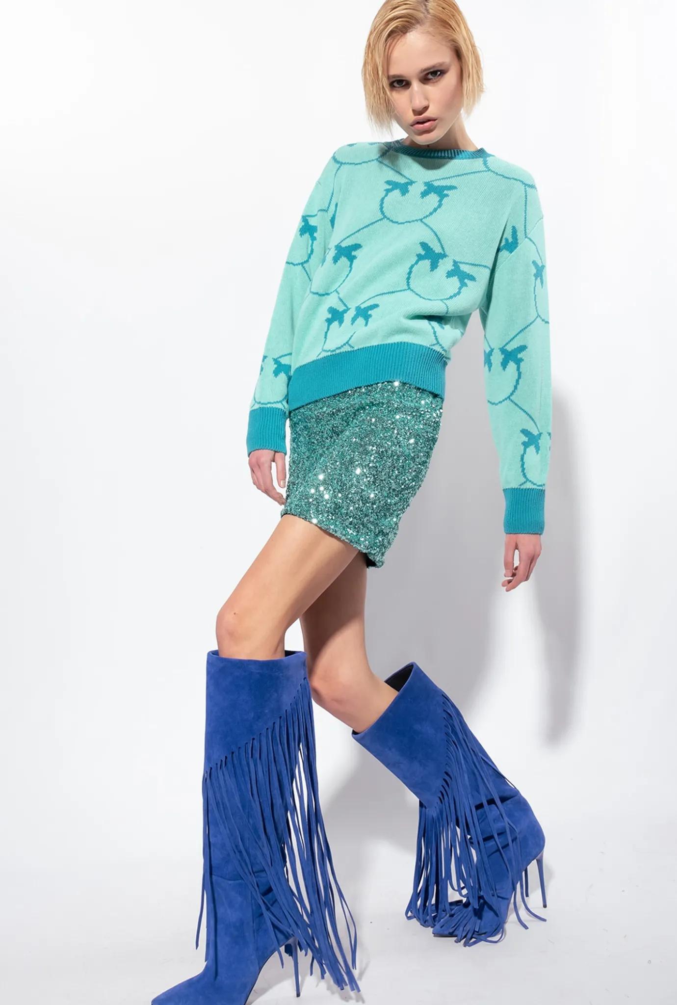 Pièces En Maille|PINKO Pull En Jacquard Monogram Vert D’Eau/Sarcelle