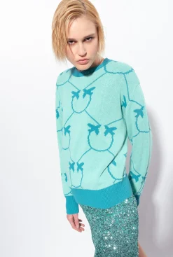 Pièces En Maille|PINKO Pull En Jacquard Monogram Vert D’Eau/Sarcelle