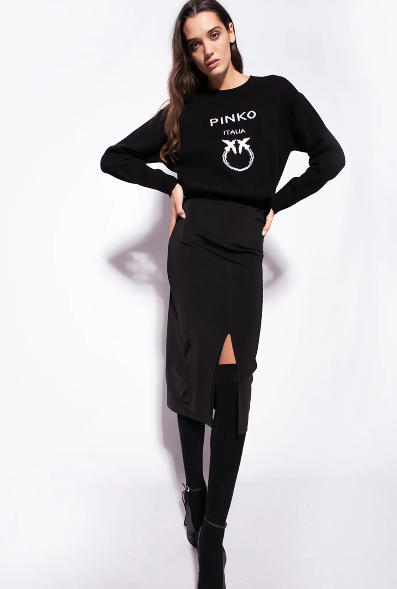 Pièces En Maille|PINKO Pull Love Birds Noir/Blanc