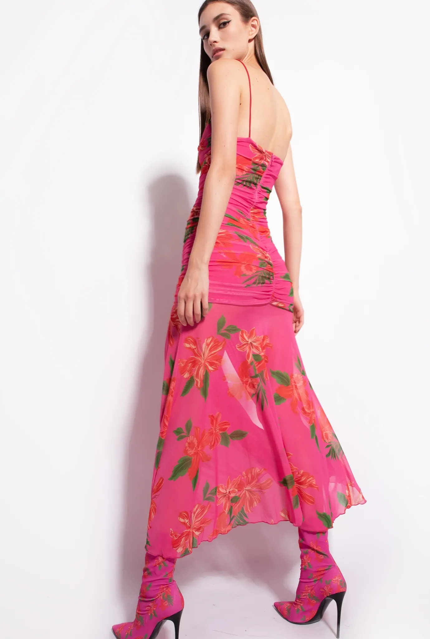 Robes|PINKO Robe Ajustee A Imprime Floral Mult. Fuchsia/Rouge