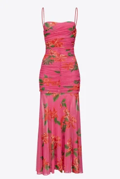 Robes|PINKO Robe Ajustee A Imprime Floral Mult. Fuchsia/Rouge